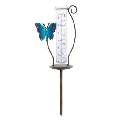 704-4645B 5 in. Blue Metal Butterfly Rain Gauge