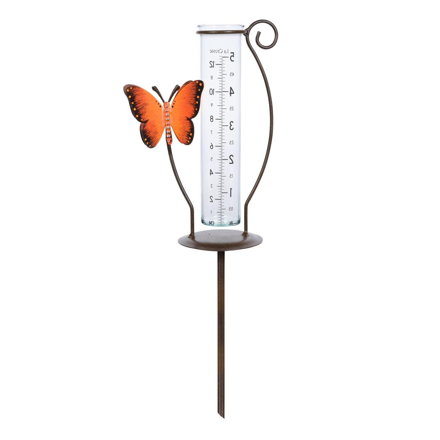 704-4645B 5 in. Blue Metal Butterfly Rain Gauge